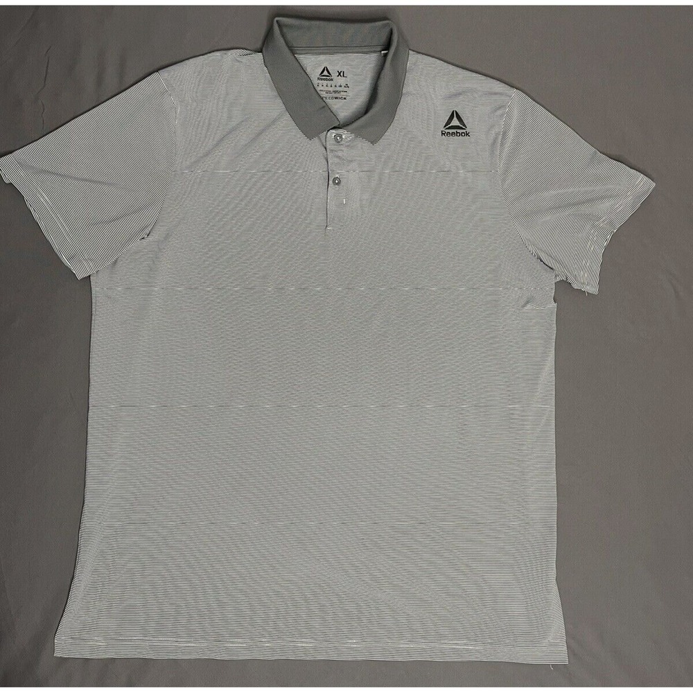 Reebok Men's X-Large Adult Golf Polo Gray Striped Casual Men Speedwick Shirt